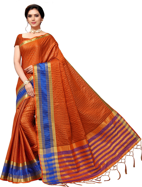 Orange Self Design Art Silk Saree