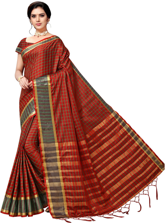 Brown Self Design Art Silk Saree