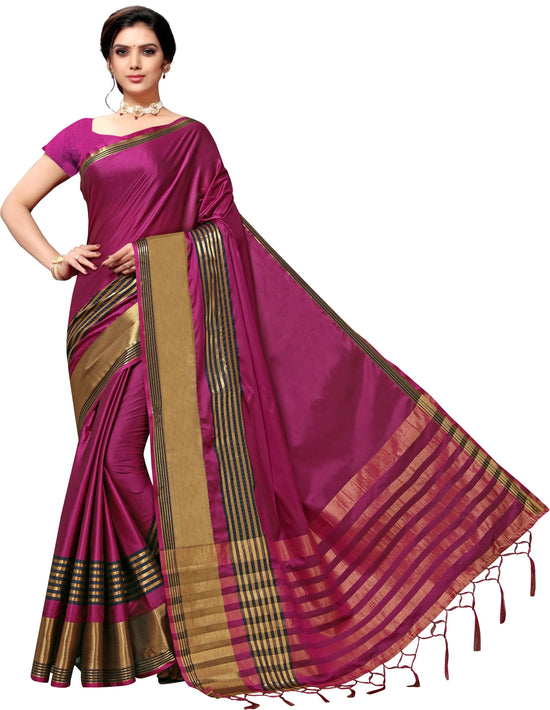 Purple Self Design Art Silk Saree