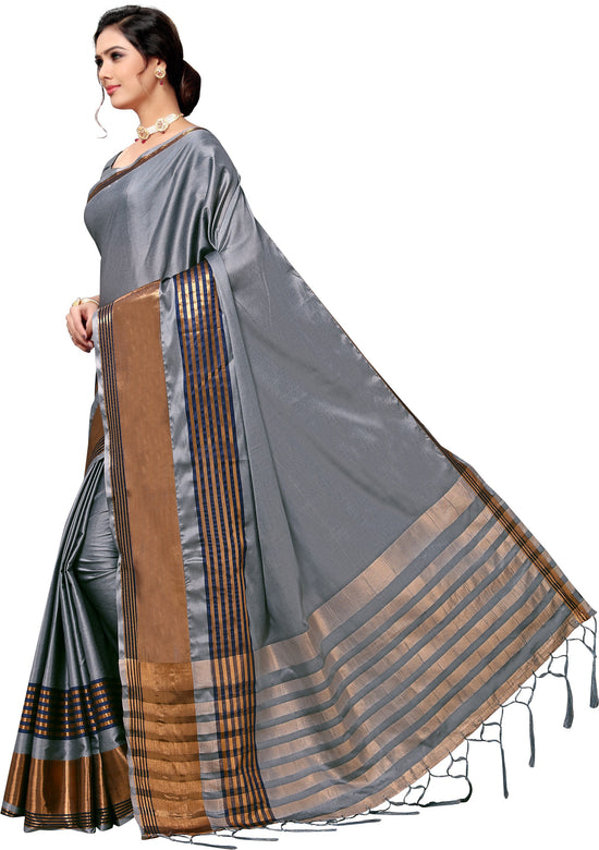 Grey Self Design Art Silk Saree