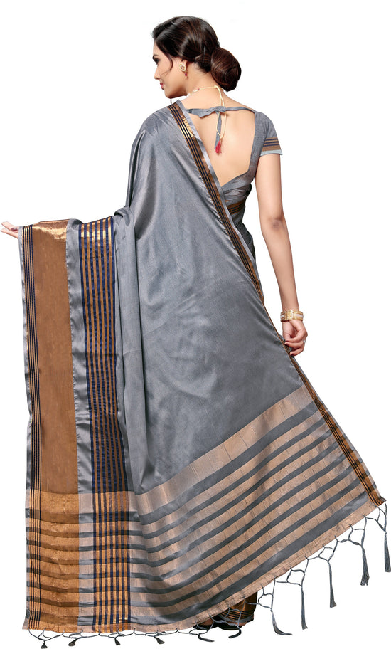 Grey Self Design Art Silk Saree