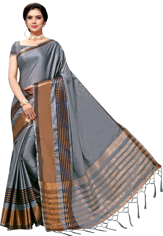 Grey Self Design Art Silk Saree