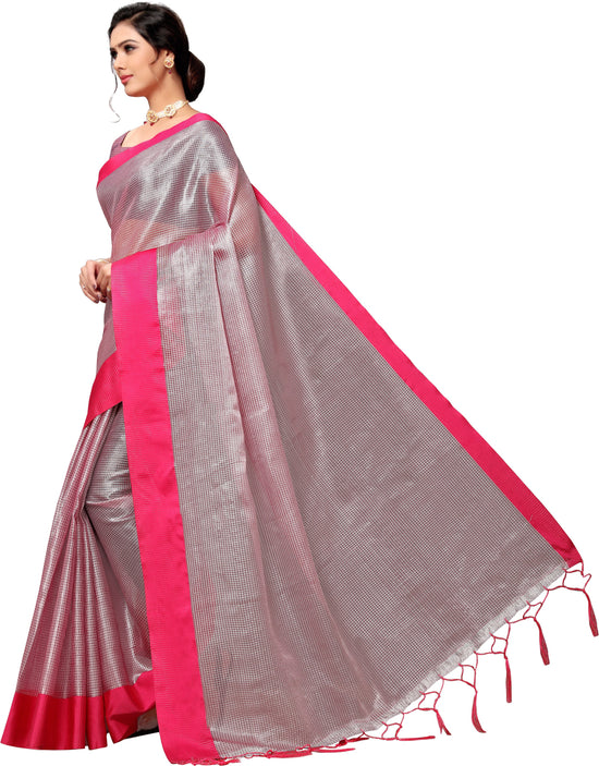 Pink Self Design Art Silk Saree