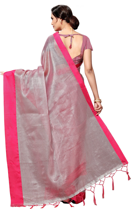 Pink Self Design Art Silk Saree