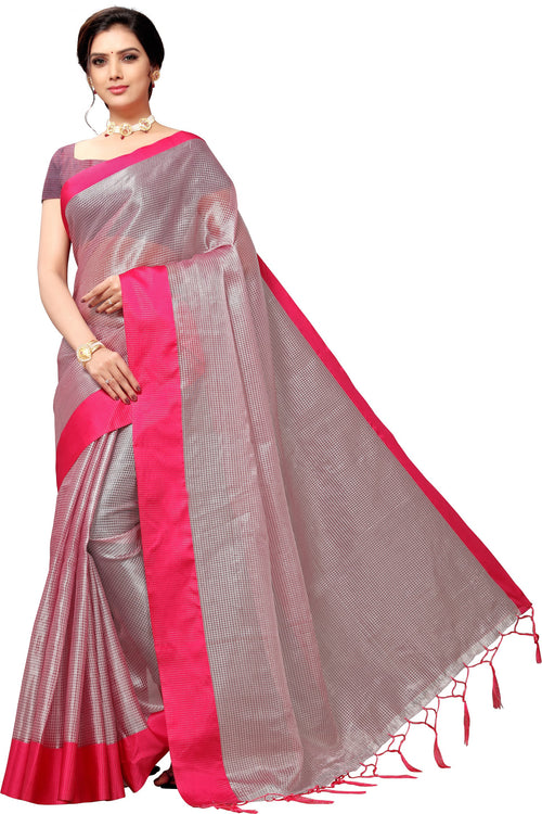 Pink Self Design Art Silk Saree