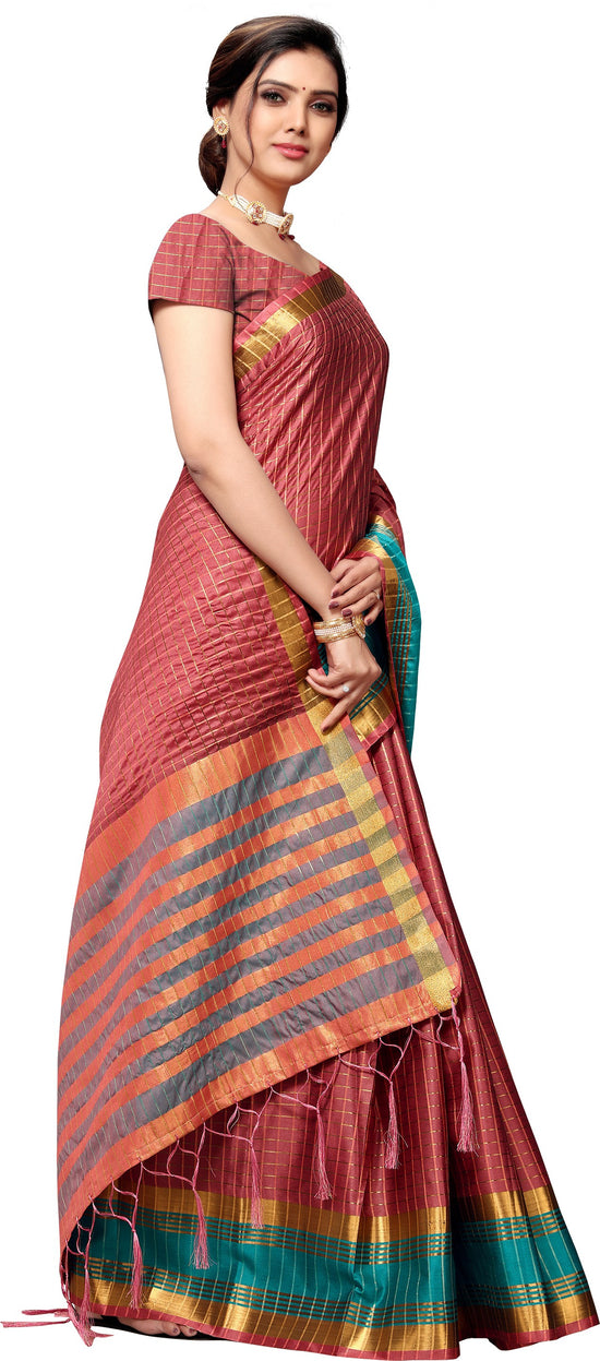 Pink Self Design Art Silk Saree