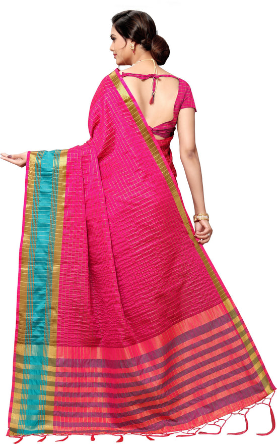 Pink Self Design Art Silk Saree