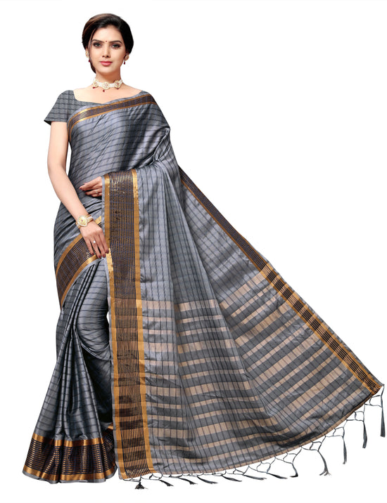 Grey Self Design Art Silk Saree