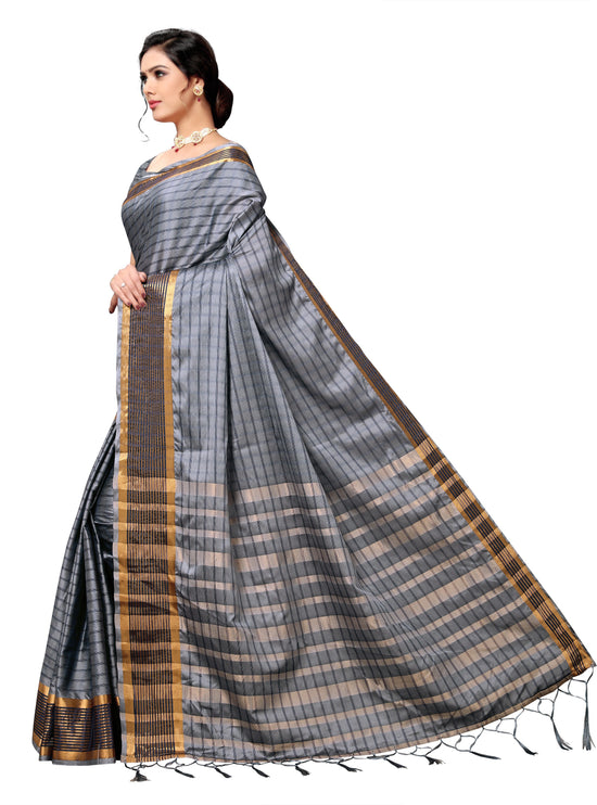 Grey Self Design Art Silk Saree