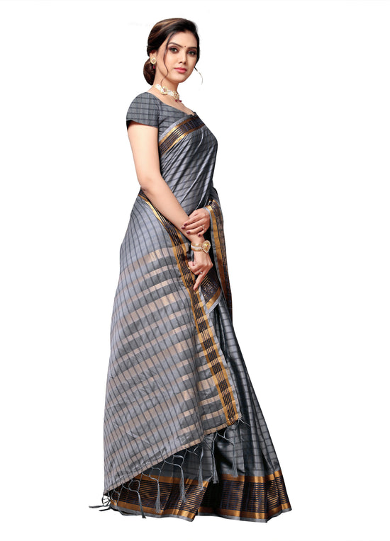 Grey Self Design Art Silk Saree