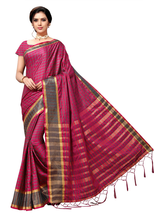 Pink Self Design Art Silk Saree