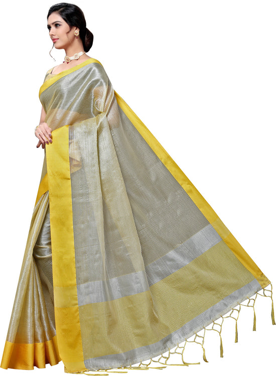 Silver Self Design Art Silk Saree