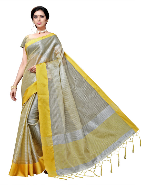 Silver Self Design Art Silk Saree