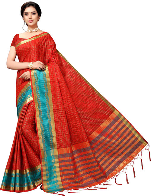 Red Self Design Art Silk Saree