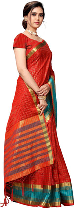 Red Self Design Art Silk Saree