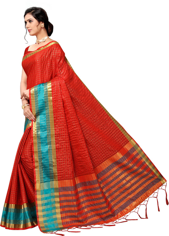 Red Self Design Art Silk Saree