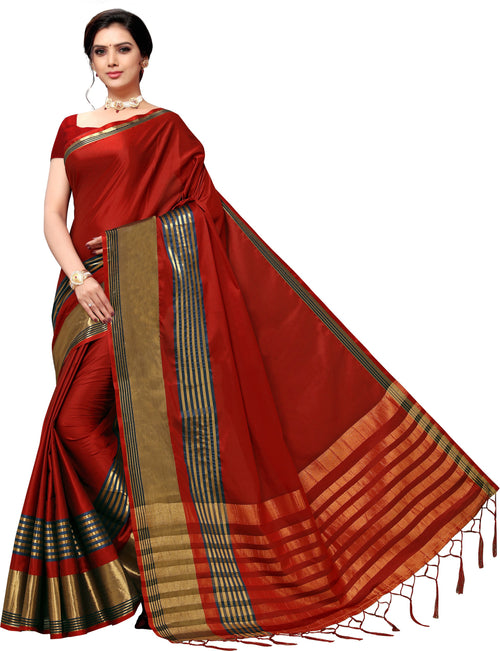 Maroon Self Design Art Silk Saree