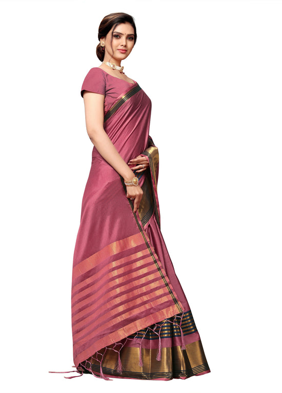 Pink Self Design Art Silk Saree