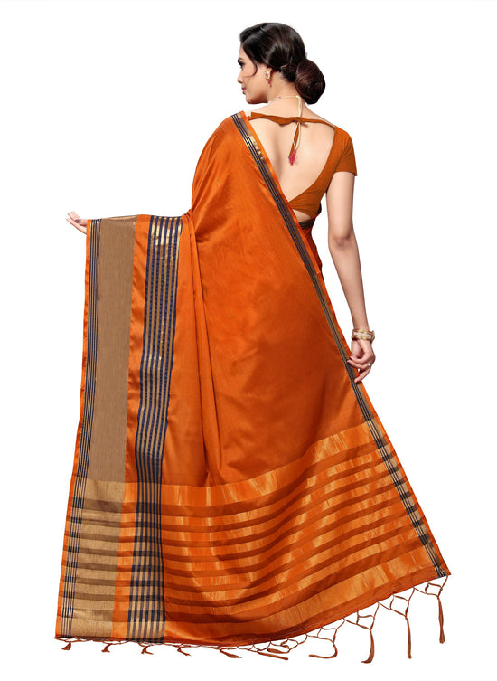 Orange Self Design Art Silk Saree