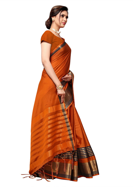 Orange Self Design Art Silk Saree