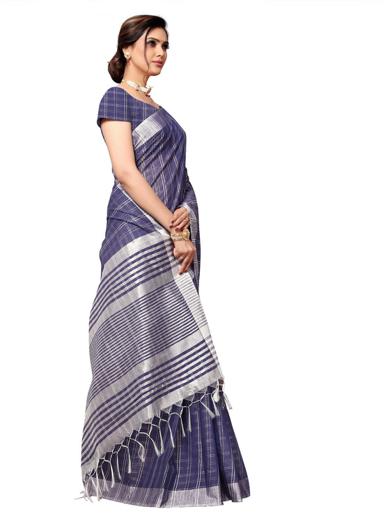 Dark Blue Self Design Art Silk Saree