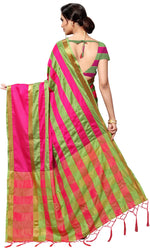 Pink Self Design Art Silk Saree