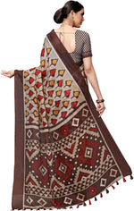 Brown Printed Cotton Blend Saree