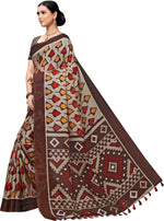 Brown Printed Cotton Blend Saree