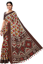 Brown Printed Cotton Blend Saree