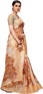 Yellow Printed Cotton Blend Saree