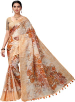 Yellow Printed Cotton Blend Saree