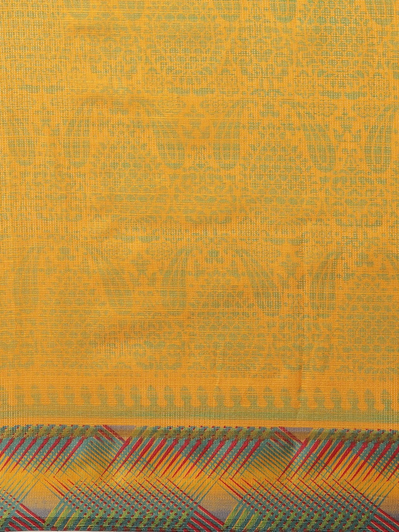 Yellow Printed Cotton Blend Saree