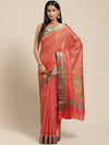 Red Printed Cotton Blend Saree