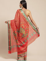 Red Printed Cotton Blend Saree