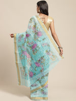 Blue Printed Cotton Blend Saree