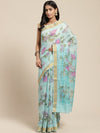 Blue Printed Cotton Blend Saree