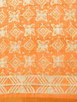 Orange Printed Cotton Blend Saree