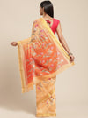 Orange Printed Cotton Blend Saree