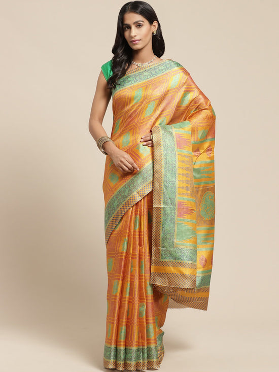 Mustard Printed Art Silk Saree