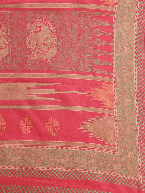 Pink Printed Art Silk Saree