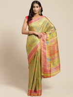 Green Printed Art Silk Saree