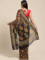 Black Printed Cotton Blend Saree