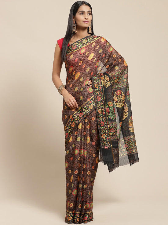 Black Printed Cotton Blend Saree