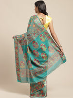 Green Printed Cotton Blend Saree