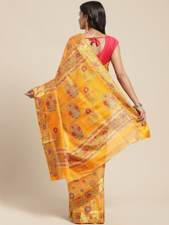 Yellow Printed Cotton Blend Saree