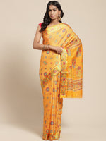 Yellow Printed Cotton Blend Saree