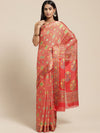 Red Printed Cotton Blend Saree