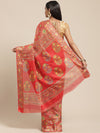 Red Printed Cotton Blend Saree