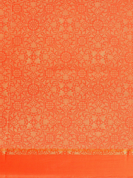 Orange Printed Cotton Blend Saree