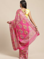 Pink Printed Cotton Blend Saree